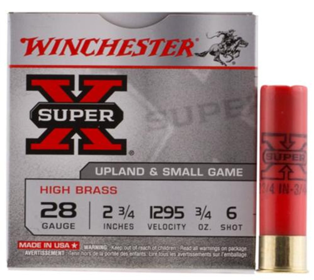 Close× Winchester Super-X High Brass 28 Ga, 2.75", 1295 FPS, .75oz, 6 Shot, 25rd/Box