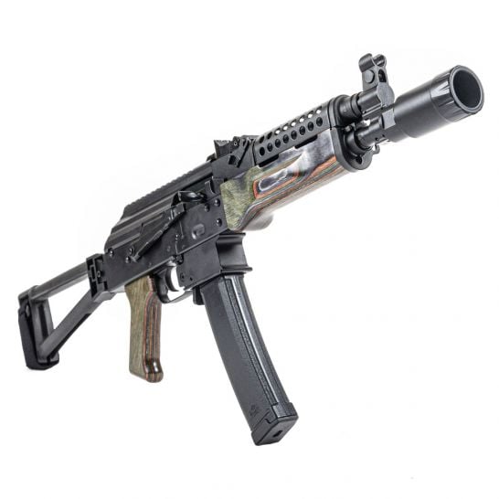 PSA AK-V 9mm Triangle Folding Pistol with Cheese Grater Upper Hand Guard and Linear Comp Flash Can, "Voodoo