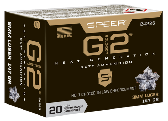 Speer Gold Dot G2, 9mm, 147Gr, Gold Dot Hollow Point, 20rd Box