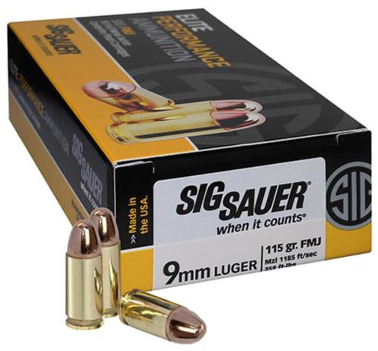 Sig Ammo 9MM 115Gr Elite Ball FMJ 50rd Bax