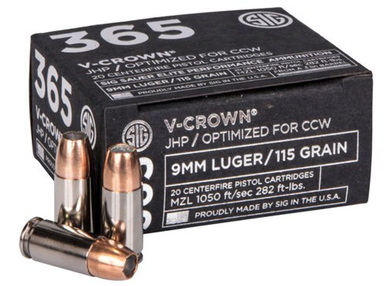 Sig Ammo 365 9mm 115gr, V-Crown JHP, 20rd Box