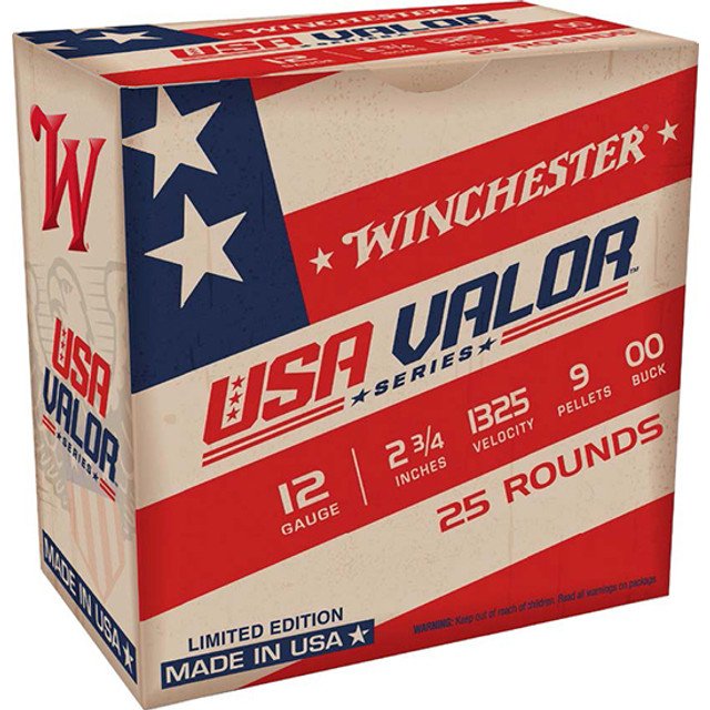 Winchester USA Valor 12 Ga, 2.75" Shell, 9 Pellets, 00 Buck Shot, 25rd Box