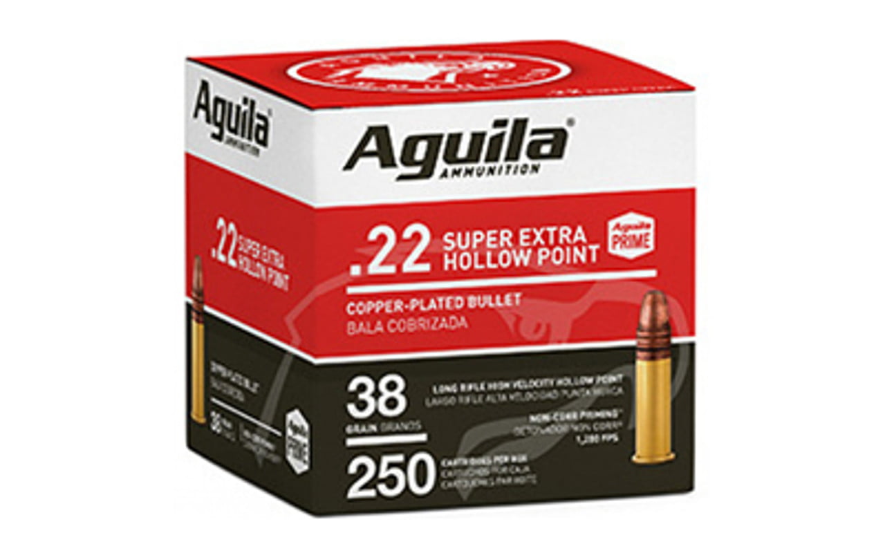 Aguila Super Extra High Velocity .22 LR, 38gr, Copper Plated Hollow Point, 250rd