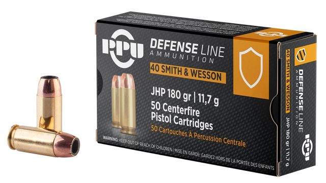 PPU Defense .40 S&W, 180gr, Jacketed Hollow Point, 50rd Box