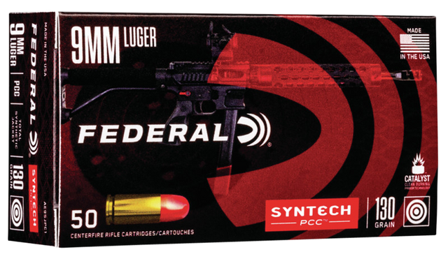 Federal American Eagle 9mm 130gr, Total Syntech Jacket Flat Nose, 50rd Box