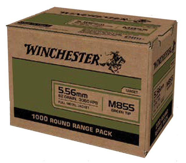 Winchester USA M855 5.56x45mm NATO, 62gr, Full Metal Jacket, Green Tip, 1000rd Case