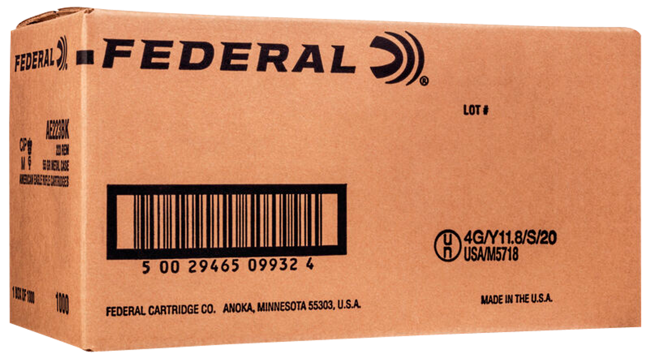 Federal American Eagle 5.56x45mm, 55gr, Full Metal Jacket Boat Tail, 1000rd Case