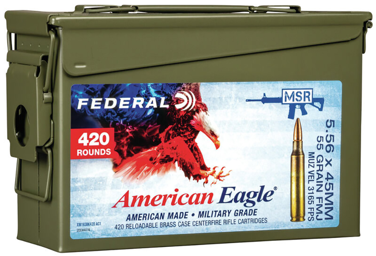 Federal American Eagle 5.56x45mm NATO, 55gr, Full Metal Jacket Boat Tail, FMJBT, 420rd