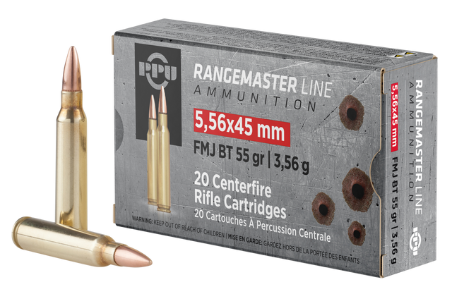 PPU Rangemaster 5.56x45mm NATO, 55gr, FMJBT, 20rd Box