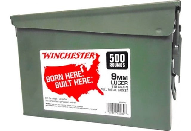 Close× Winchester Handgun Ammo 9mm 115gr, FMJ 500 Rounds per Can - 2 Cans - Total 1000 Rounds